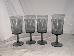 Set Of 4 Vintage Libbey Blue/Gray Optic Swirl Smoke Water Goblets Wine 6.5″