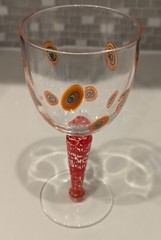 Leonardo Millefiori Murano Style Water Goblet Clear W/Orange Swirl Stem ~ 12 oz