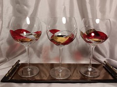 3 Monarch Crystal «Le Fleur» Stained Glass Style Balloon Wine Glasses Goblets