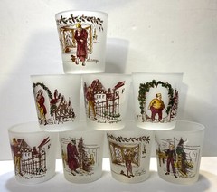 8 Vintage Federal Glass Frosted Glasses Dickens Characters Rocks 6 Oz