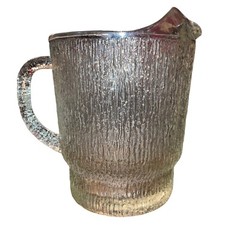 Indiana Glass Crystal Ice Pitcher 2 Footed Mugs Tree Bark Vintage
