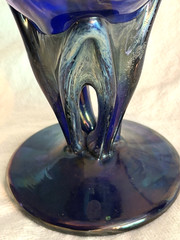 irridescent cobalt blue art glass goblet signed Paul B