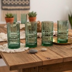4 Vintage Anchor Hocking Tartan Manchester Tumbler Glasses Green 6″ *