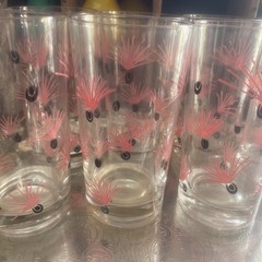 Vintage Milkweed Merry Maker Federal Glass Pink Black Drinking Glasses set of 8