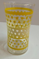 Yellow White Polka Dot Glass Tumblers Vintage MCM Set of 8 w/ Hourglass Shape