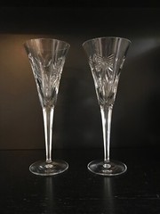 Pair of Waterford Crystal Millennium Series Toasting Flutes – Universal 5 Wishes