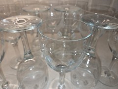 Twelve (12) 1940’s Standard Glass Criss-Cross # Bands Wine/Water Glasses