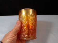 Vintage Fenton Marigold Carnival Glass Ten 10 Mums Pattern Tumbler INV2