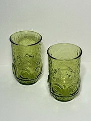 Vintage Anchor Hocking Heritage Hill Juice Glass Set Bullseye Avocado Green 4″