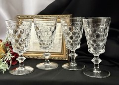 Westmoreland Thousand Eye Juice Glasses Set 4 Clear Stemmed Vintage Glasses