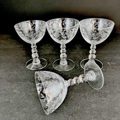 Set of 4Duncan & Miller Etched First Love Liqor Cocktail Glasses 4 1/2”