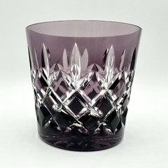 Ajka Purple Cut To Clear Crystal Whiskey Lowball Glass Bohemian Hungary