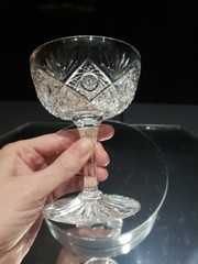 (1) Champagne Glass American Brilliant Period Cut Glass Signed Hawkes Aberdeen