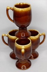 VTG Hull Pottery Mirror Brown Drip Glaze Pedestal Mugs (Set-4) Irish Coffee