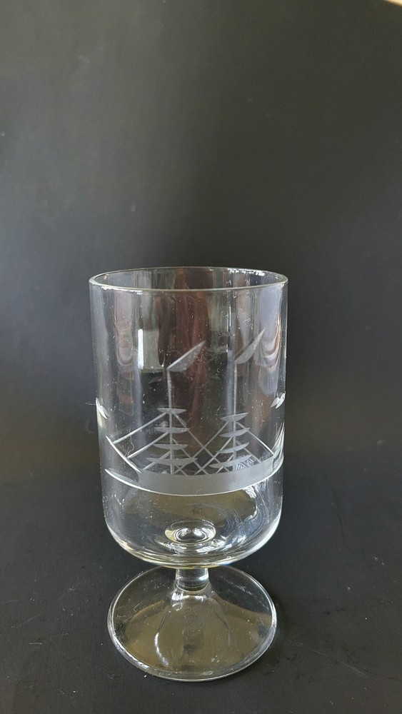 Etched Cut Replacement Glass 2 Mast Schooner Small Port Sherry Tuscany Romania