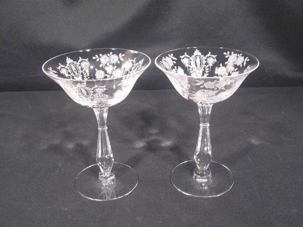 Tiffin Franciscan Cherokee Rose Stem 17399 Champagne Tall Sherbet Glass Set of 2