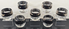 7 Silver Wide Band Roly Poly Set Vintage Clear Rocks Whiskey Glass Bar Retro Lot