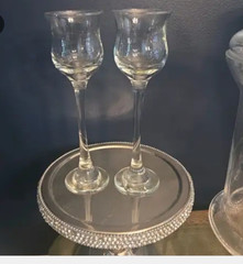 Unmarked Clear Glass Cordial Glasses Tall Stem 2-Piece Set Pair