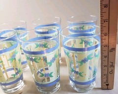 6 Pfaltzgraff Summer Breeze 16 Oz Tumblers Glasses Set Blue Flowers Yellow Green