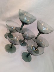 MCM Smokey Chrome Green Ribbed Champagne Glasses Libbey? Set of 7