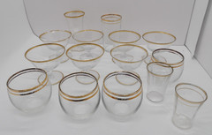 Mixed Lot of Vintage Gold Trim Glasses Glassware, Various Shapes