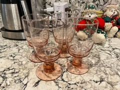 BP-VINTAGE BLOWN GLASS PINK BLUSH WATER GOBLET 6In.. HIGH