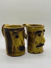 Handcrafted Pottery Face Mug Pair ~ Man & Woman