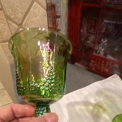 Vintage Set 4 Indiana Carnival Iridescent Lime Green Goblets~Harvest Grape~
