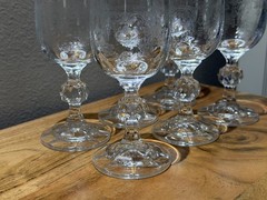 Vintage Bohemian Crystal Czech Etched Glasses Set of 6