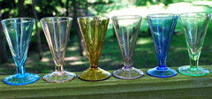 Vintage Set 6 Wine/Cordial/Liqueur Glasses HAND BLOWN OPTIC Multi Color MCM 4″