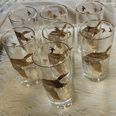 Libbey Gold Embossed Canada Centennial Geese Duck 12 oz. Highball Set Of 7