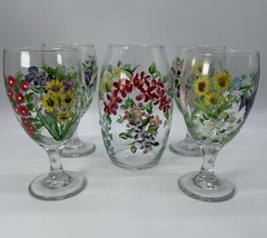 Artisan Made Carafe Blown Glass Wine Water Goblets 4-12 Oz Glasses & 48 Oz Vase