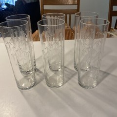 6 Vintage Noritake Sasaki Bamboo Tiki Etched Tom Collins Glasses 7” Tall
