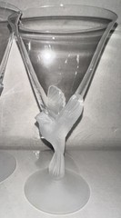 Vintage Sasaki Wings Crystal Stemware Frosted Bird Dove Glasses Set of 3