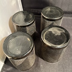 Vtg 1950s Set of 4 DOF 4” Drinking Glasses Black~Silver Textured Geometric