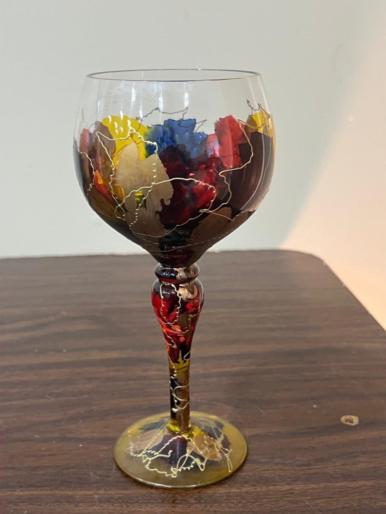 Euroglass Curtea Sticlarului Stained Wine Glass Multicolor w/Gold Romania 8 1/2″