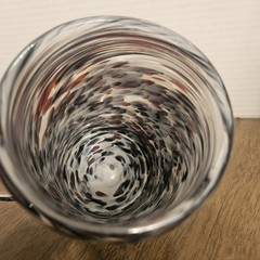 Hand Blown Glass Mug, Cup, Glass Swirls Of Black, Maroon 15oz