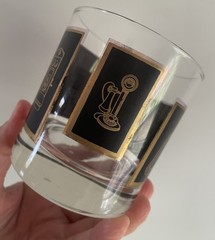 Vintage Set of 2 Telephone Lowball Glasses Retro Barware Tumblers Black Gold