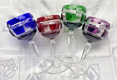 Bohemian Set of 4 Cut-to-Clear Hock Wine Glasses, heavy~0.8Lb, H7.5″, 7oz, rare