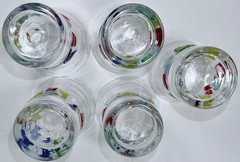 Set of 5 Hand Blown Art Studio Glass 5″ Tall Tumblers w/Vibrant Color Chunks EUC