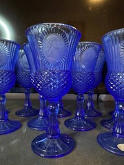 Vintage Cobalt Blue Avon Cameo Goblets Wine Glasses Set of 18