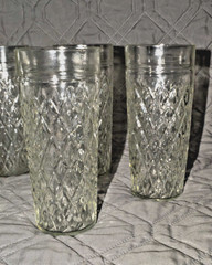 Set of 6 Vintage Diamond Cut 7.5” Tall Drinking Glasses Tumblers Clear Textured