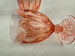 4 Anchor Hocking Pink Glass Colonial Knife & Fork Footed Tumbler Goblet 5 1/4″