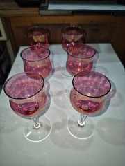 Six Rose Lustre Pink Cordial Glasses West Virginia Glass Specialty Stemware OT4