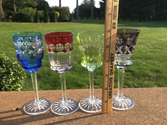 Faberge Cut Glass Bohemian Glass Cordials Set for 4 Very Fine Crystal Deco
