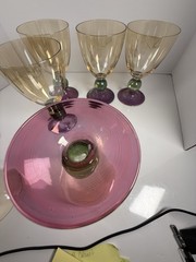 Krosno Poland ~ Hand Blown Crystal Wine/Cordial Glasses ~ Tri Color ~ Set of 6