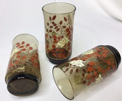 3 Vintage Flower Power Roses Glasses 5 1/2” Brown Orange VGVC