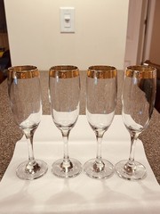 Elegant Gold Gilded Champagne Glasses Set of 4 Formal Stemware Toasting Flutes