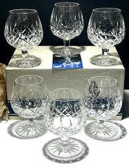 6 VINTAGE WATERFORD CRYSTAL LISMORE BRANDY GLASSES 5 1/8″ ORIGINAL BOX ~ IRELAND