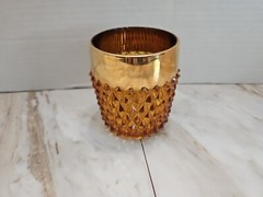 Vintage INDIANA GLASS AMBER DIAMOND POINT On The Rocks 24k Gold Band Replacement